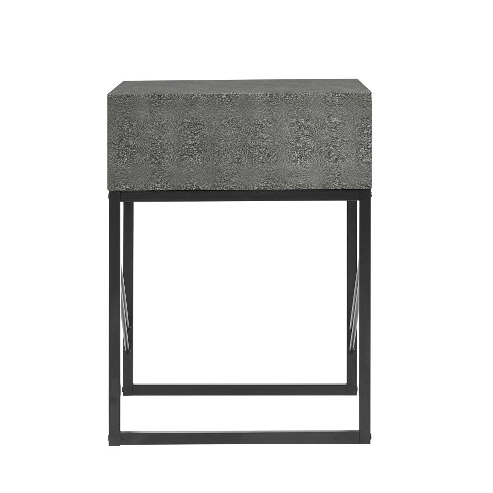 Modern 1-Drawer Faux Shagreen Side Table - Gray