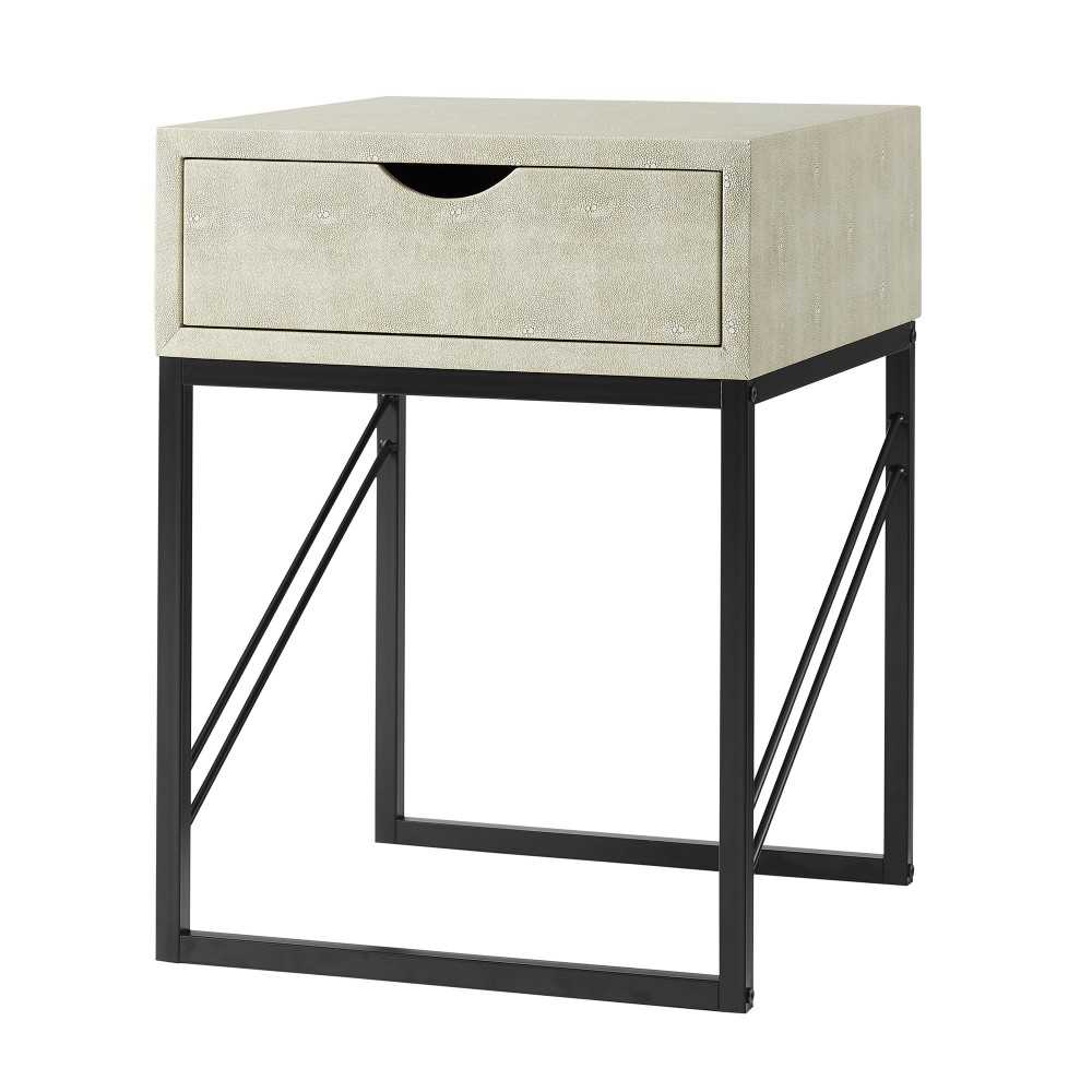 Modern 1-Drawer Faux Shagreen Side Table - Off White