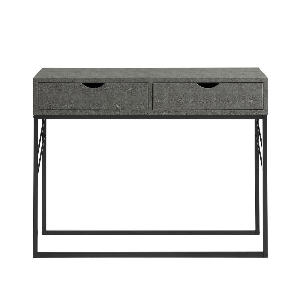 Modern 2-Drawer Faux Shagreen Entry Table - Gray