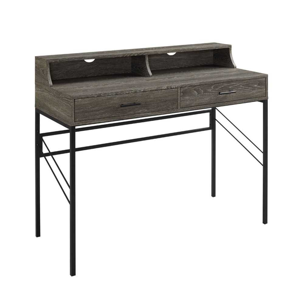 Modern 44" 2-Drawer Desk with Hutch - Cerused Ash