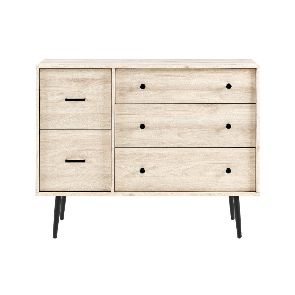 Modern 5 Drawer Metal and Wood Dresser - Birch