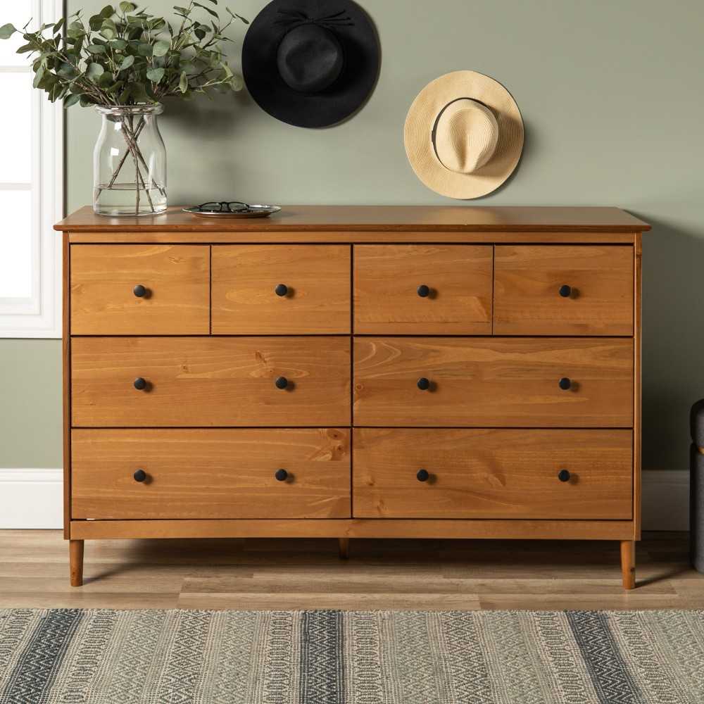Modern 6 Drawer Solid Wood Dresser - Caramel