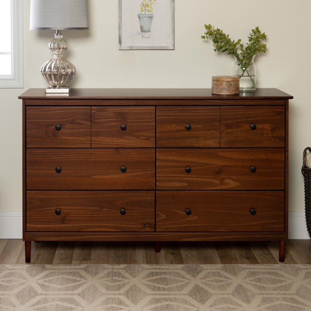 Modern 6 Drawer Solid Wood Dresser - Walnut