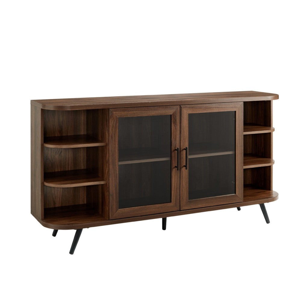 Modern Curved Edge Fluted Glass Door Sideboard - Dark Walnut