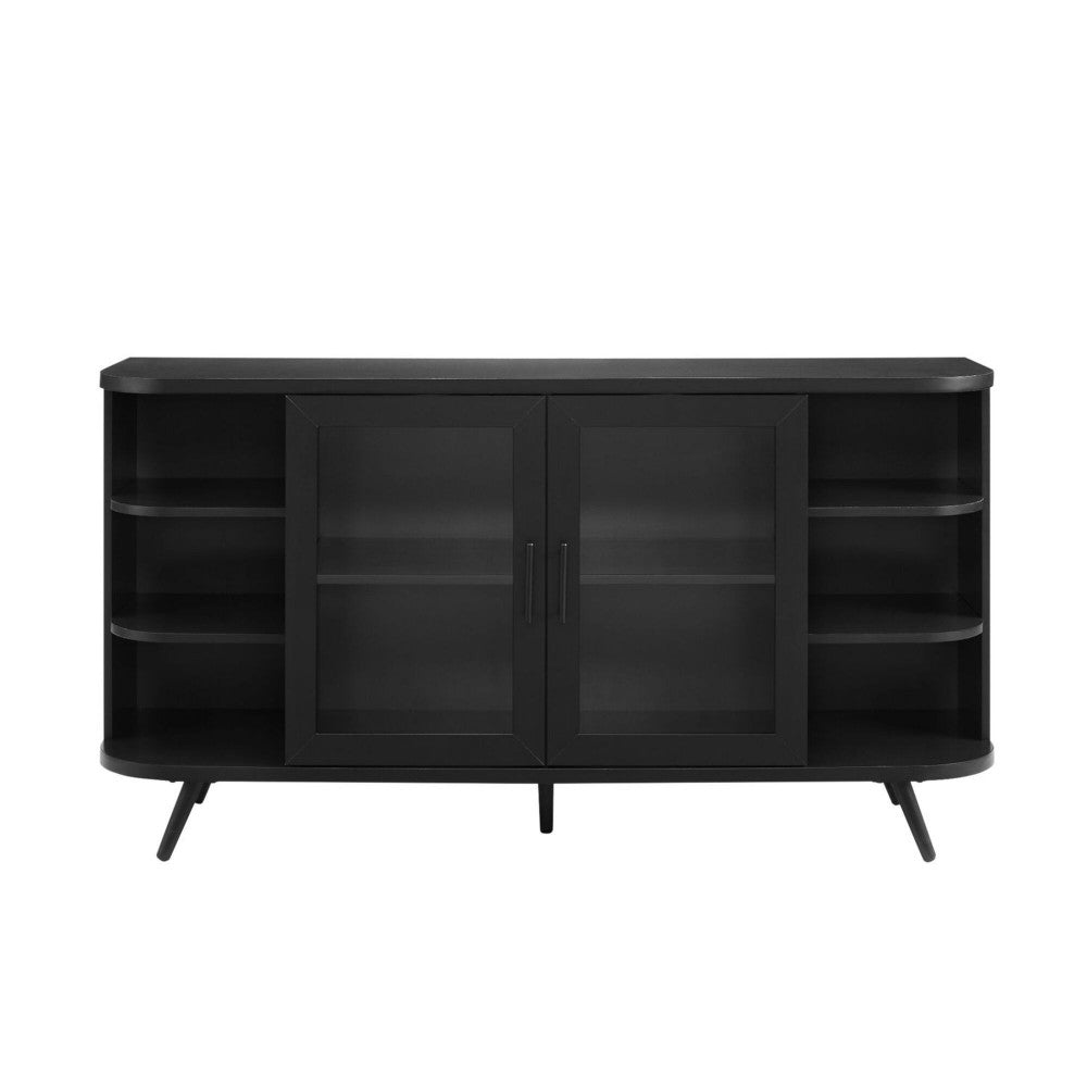 Modern Curved Edge Fluted Glass Door Sideboard - Solid Black
