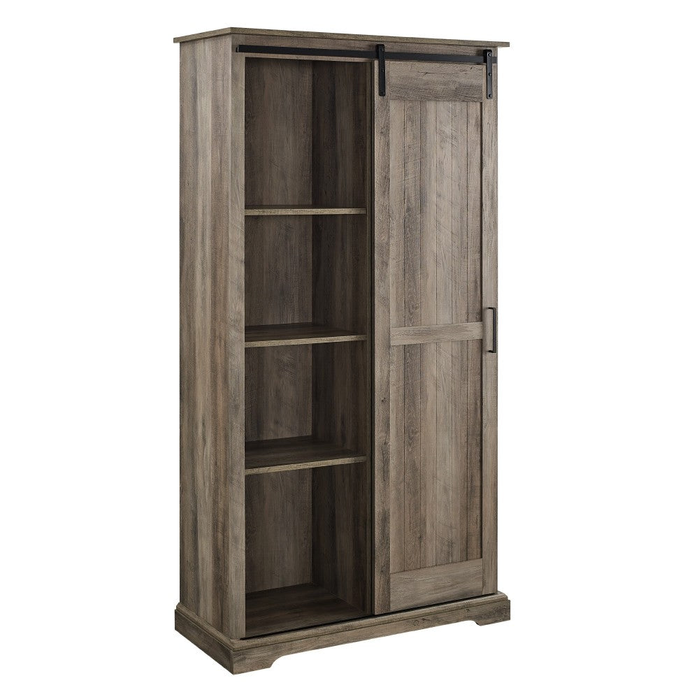 Modern Farmhouse Grooved Sliding Door Tall Storage Cabinet - Gray Wash