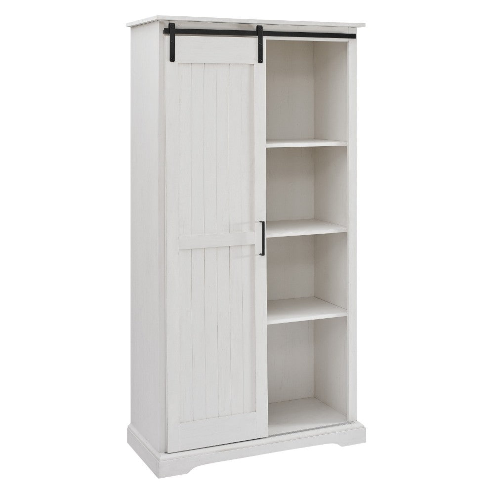 Modern Farmhouse Grooved Sliding Door Tall Storage Cabinet - Brushed White