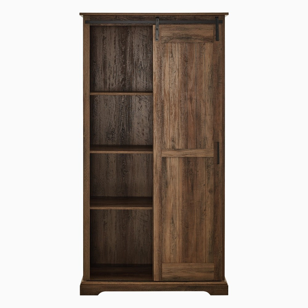 Modern Farmhouse Grooved Sliding Door Tall Storage Cabinet - Rustic Oak