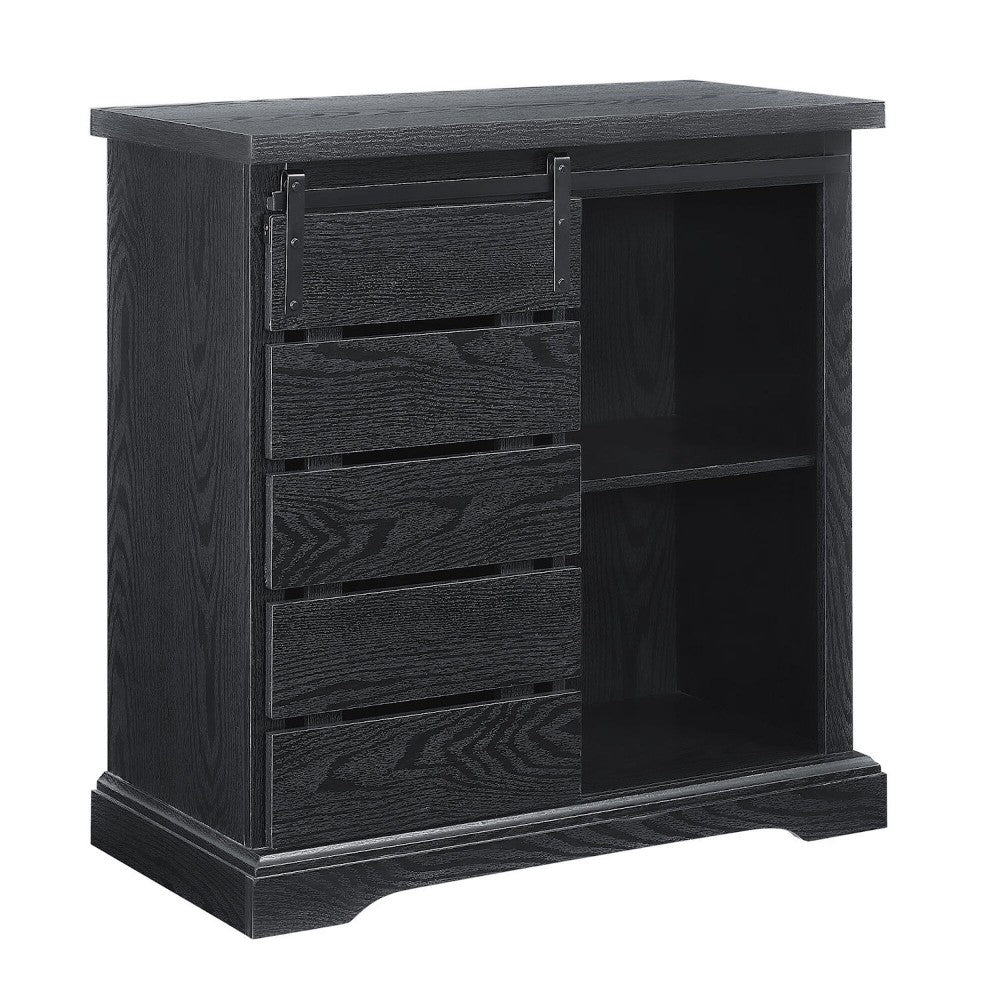 Modern Farmhouse Sliding Slat-Door Accent Cabinet - Black