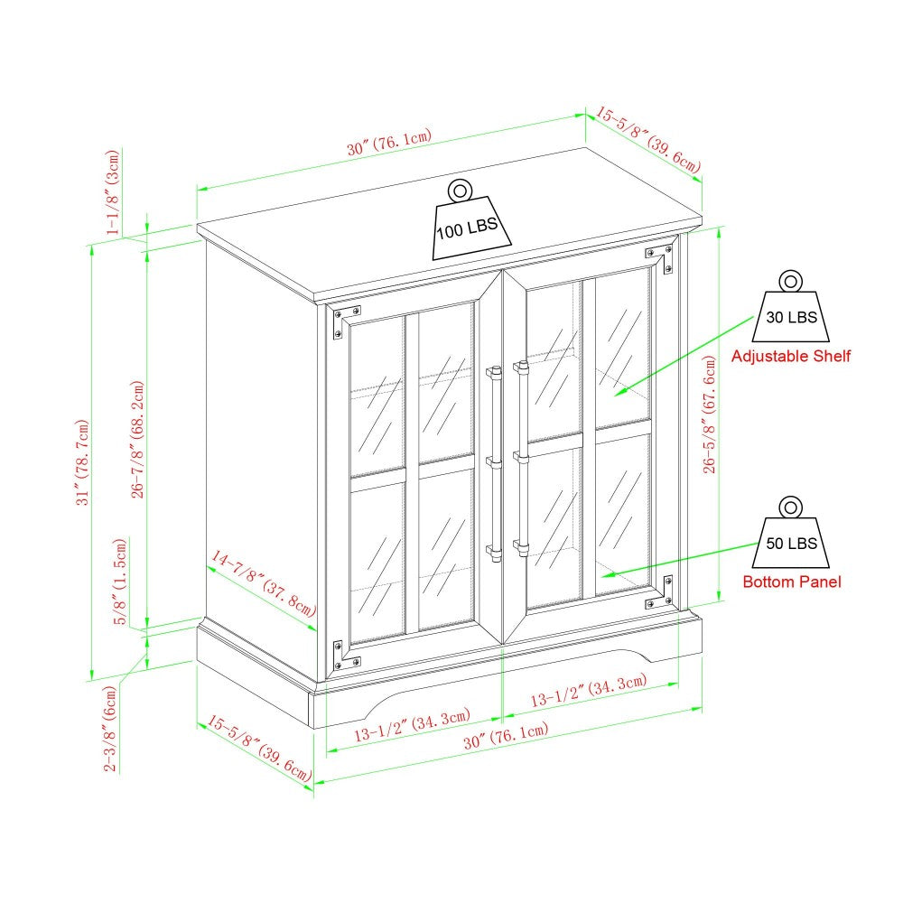 Modern Farmhouse Windowpane 2-Door Accent Cabinet - Gray Wash