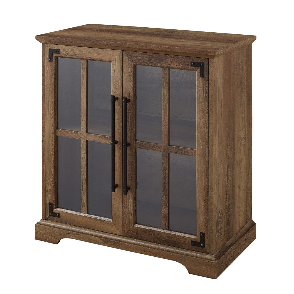 Modern Farmhouse Windowpane 2-Door Accent Cabinet - Rustic Oak