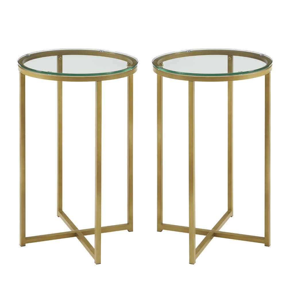 Modern Glam 2-Piece Metal-X Leg Side Table Set - Glass/Gold