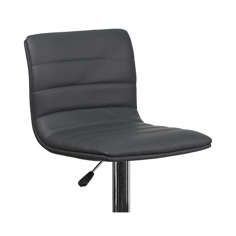 Modern Gray Vinyl Adjustable Bar Stool with Back, Counter Height Swivel Stool with Chrome Pedestal Base