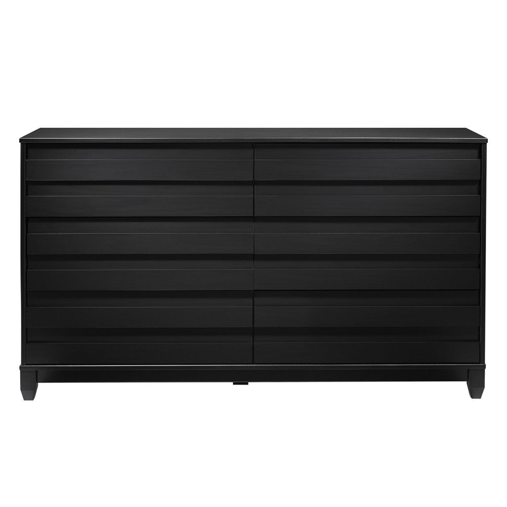 Modern Grooved Panel 6 Drawer Wood Dresser - Black