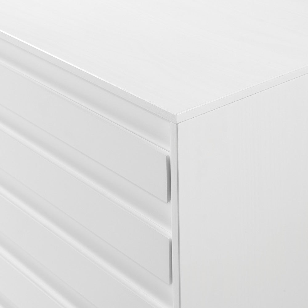 Modern Grooved Panel 6 Drawer Wood Dresser - White