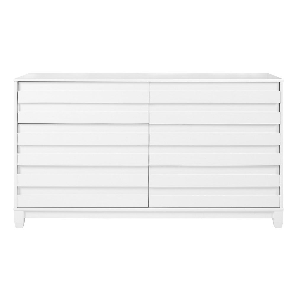 Modern Grooved Panel 6 Drawer Wood Dresser - White