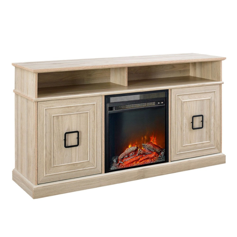 Modern Metal Accent 2 Door Highboy Fireplace TV Stand for TVs up to 65" - Birch
