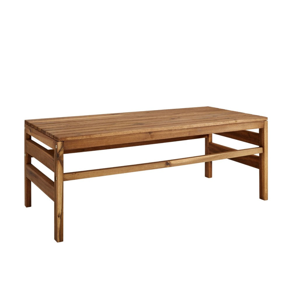 Modern Slat-Top Solid Acacia Wood Outdoor Coffee Table - Brown