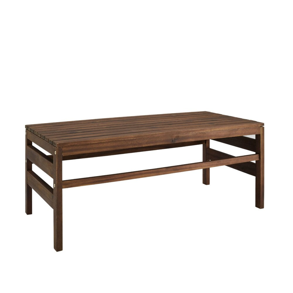 Modern Slat-Top Solid Acacia Wood Outdoor Coffee Table - Dark Brown
