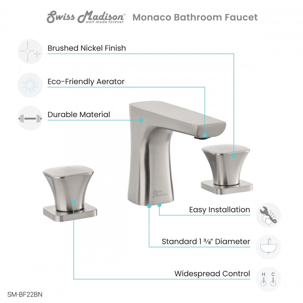 Monaco 8 in. Widespread, 2-Handle, Bathroom Faucet in Brushed Nickel
