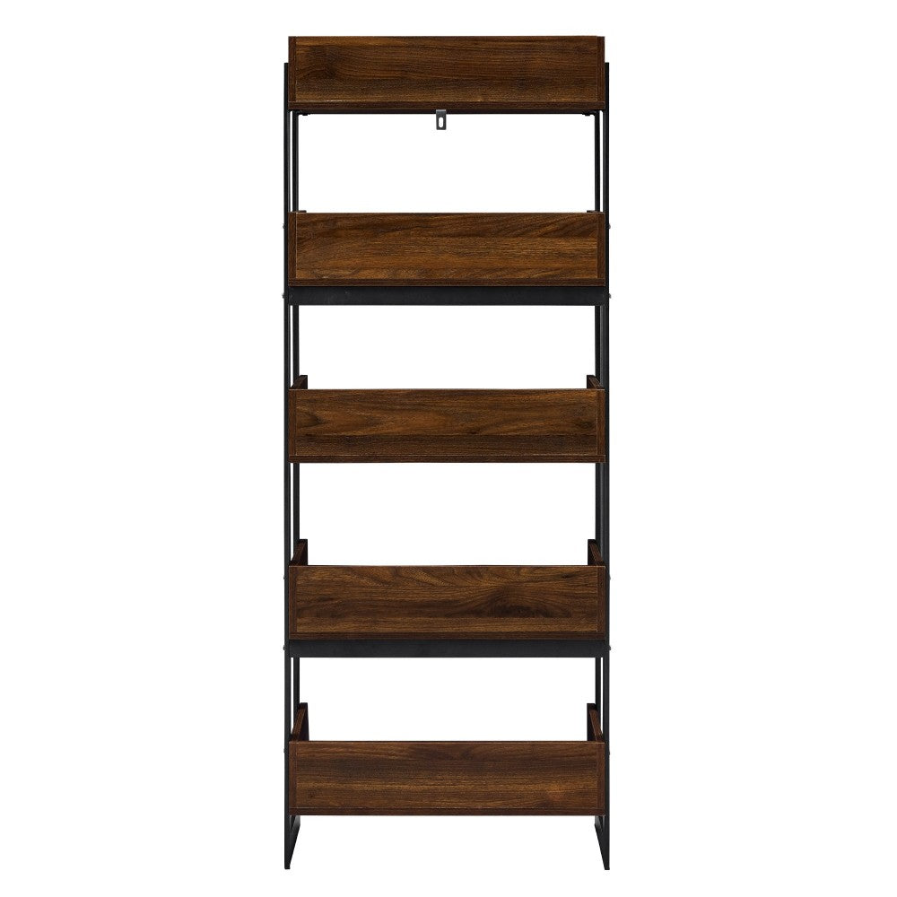 Morty 64" Metal and Wood 5 Shelf Bookshelf - Dark Walnut