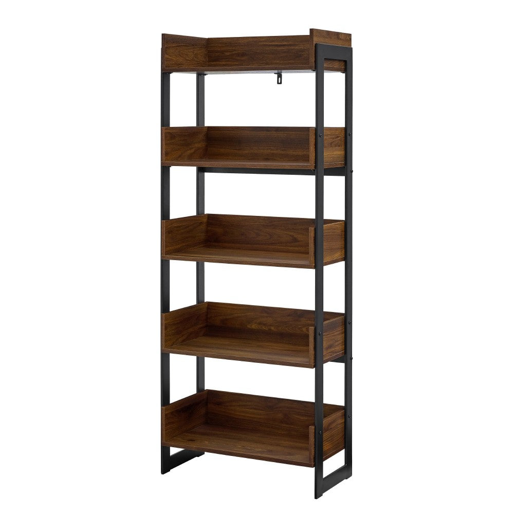 Morty 64" Metal and Wood 5 Shelf Bookshelf - Dark Walnut