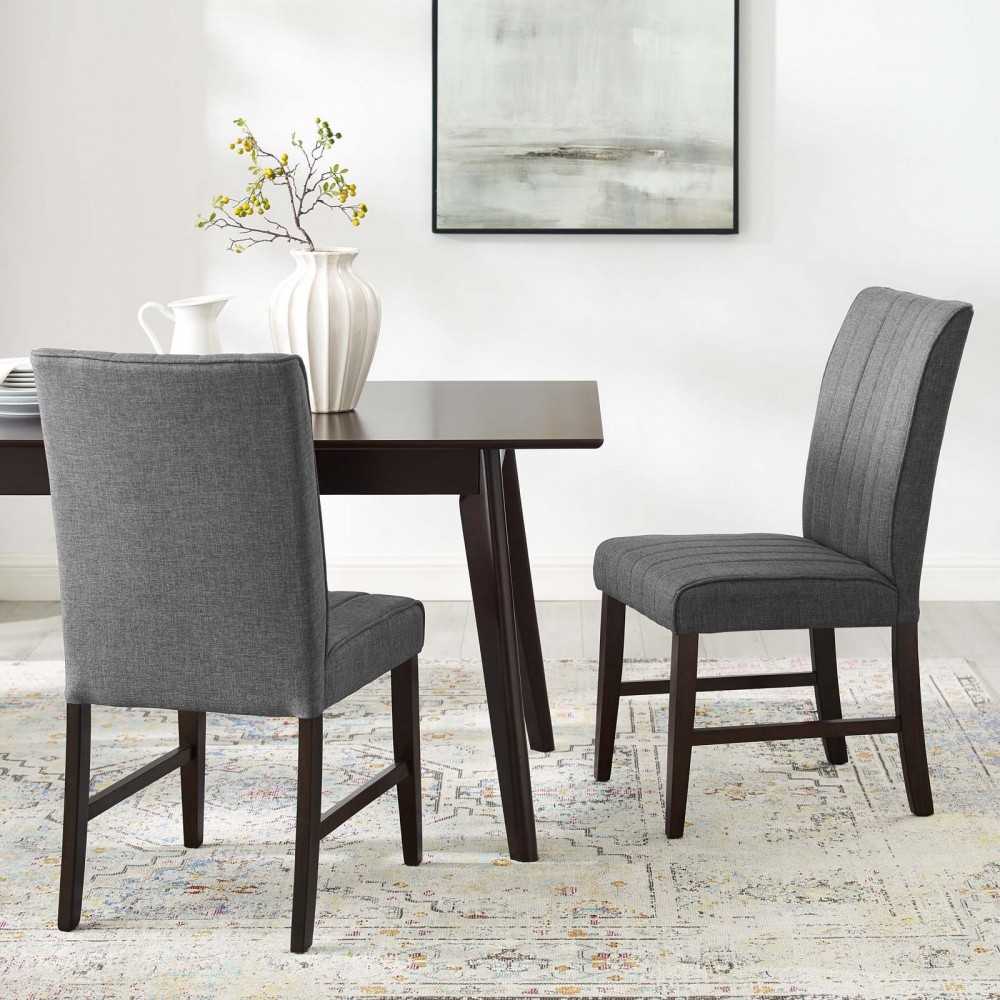 Motivate Channel Tufted Upholstered Fabric Dining Chair Set of 2, Gray