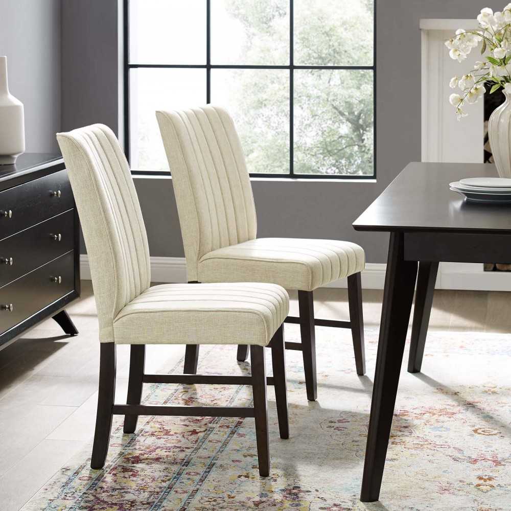 Motivate Channel Tufted Upholstered Fabric Dining Chair Set of 2, Beige