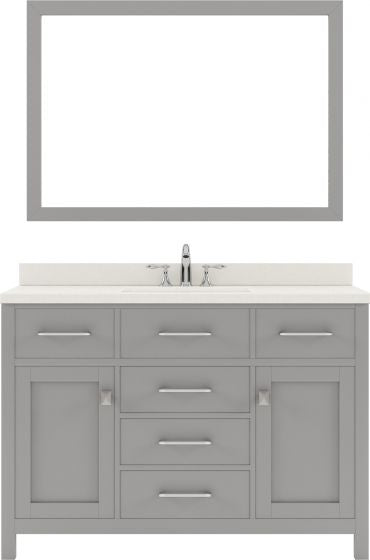 Caroline 48" Single Vanity in Grey, Quartz Top, Round Sink, Br Nickel Faucet, Mirror from Virtu USA