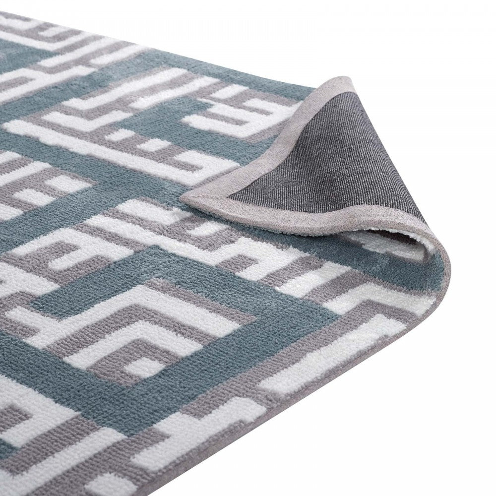 Nahia Geometric Maze 8x10 Area Rug, Ivory, Light Gray and Sky Blue