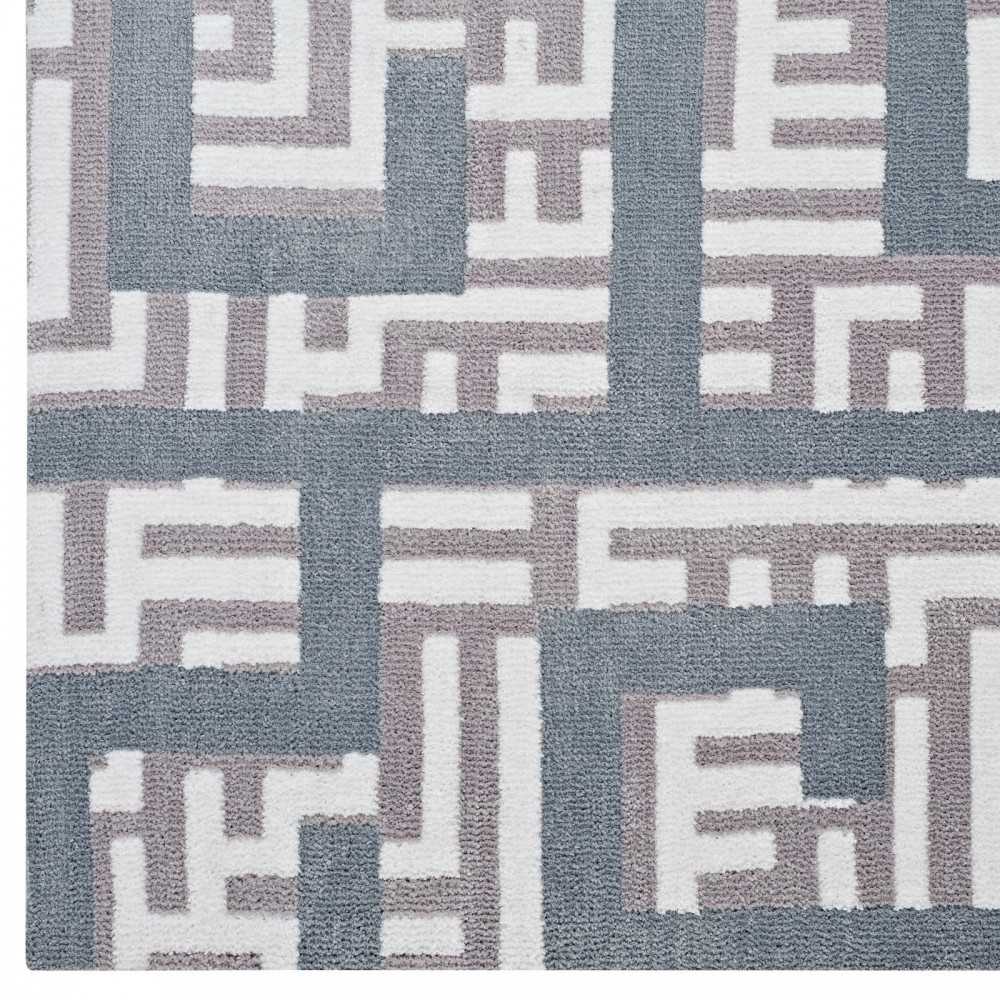 Nahia Geometric Maze 8x10 Area Rug, Ivory, Light Gray and Sky Blue