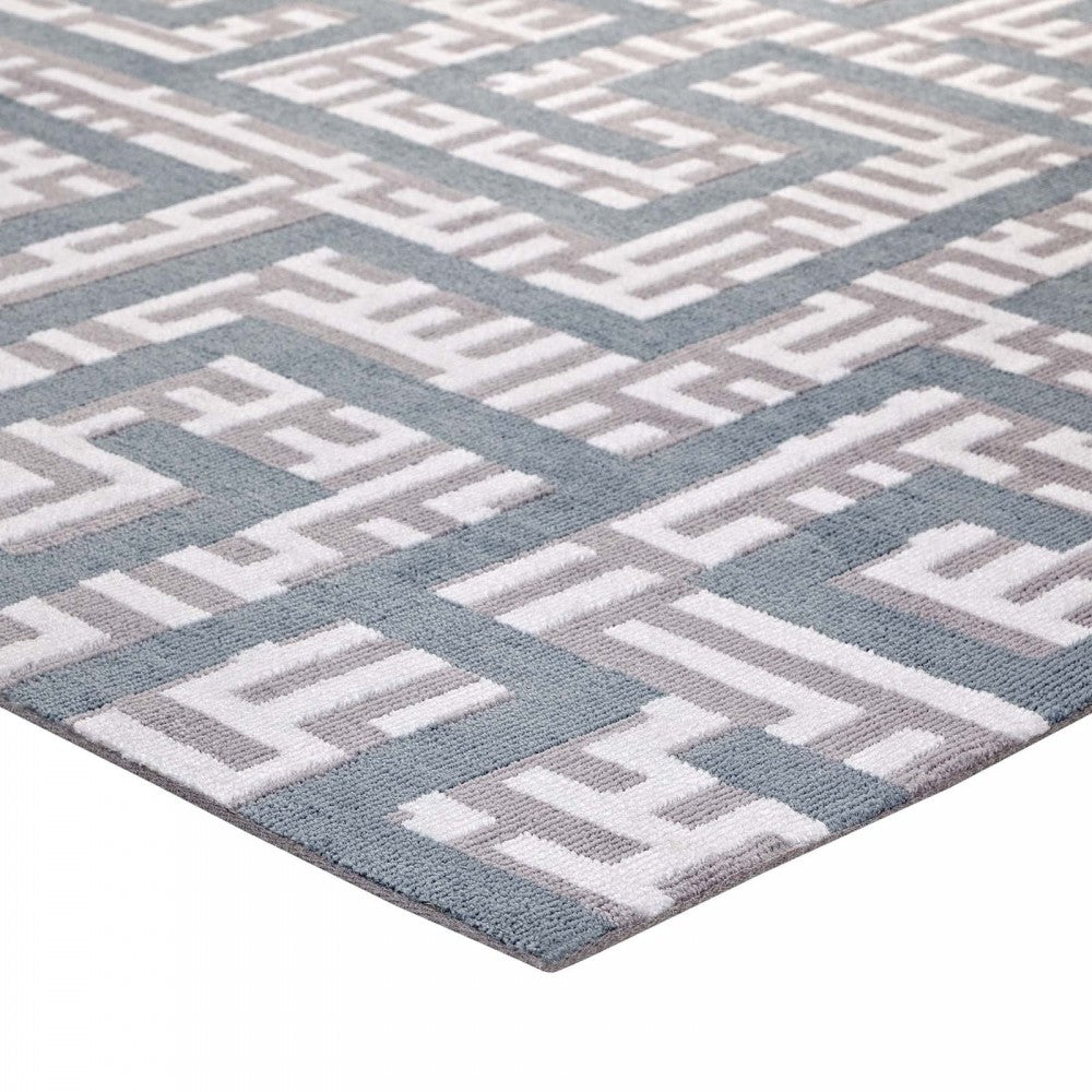 Nahia Geometric Maze 8x10 Area Rug, Ivory, Light Gray and Sky Blue