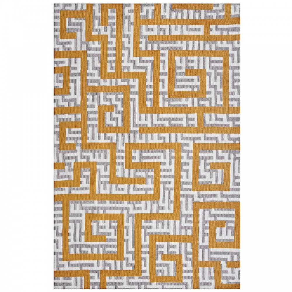 Nahia Geometric Maze 8x10 Area Rug, Ivory, Light Gray and Banana Yellow