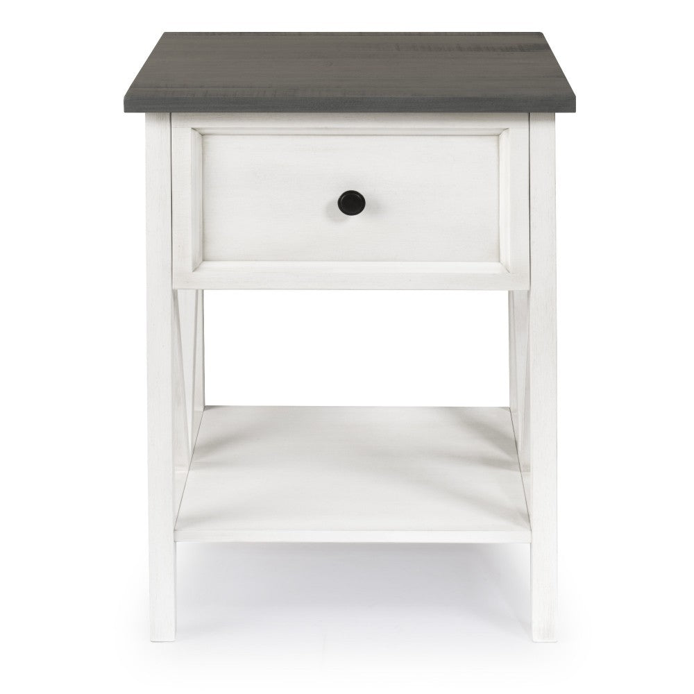 Natalee 19" 1 Drawer Wood Side Table - Gray/White Wash