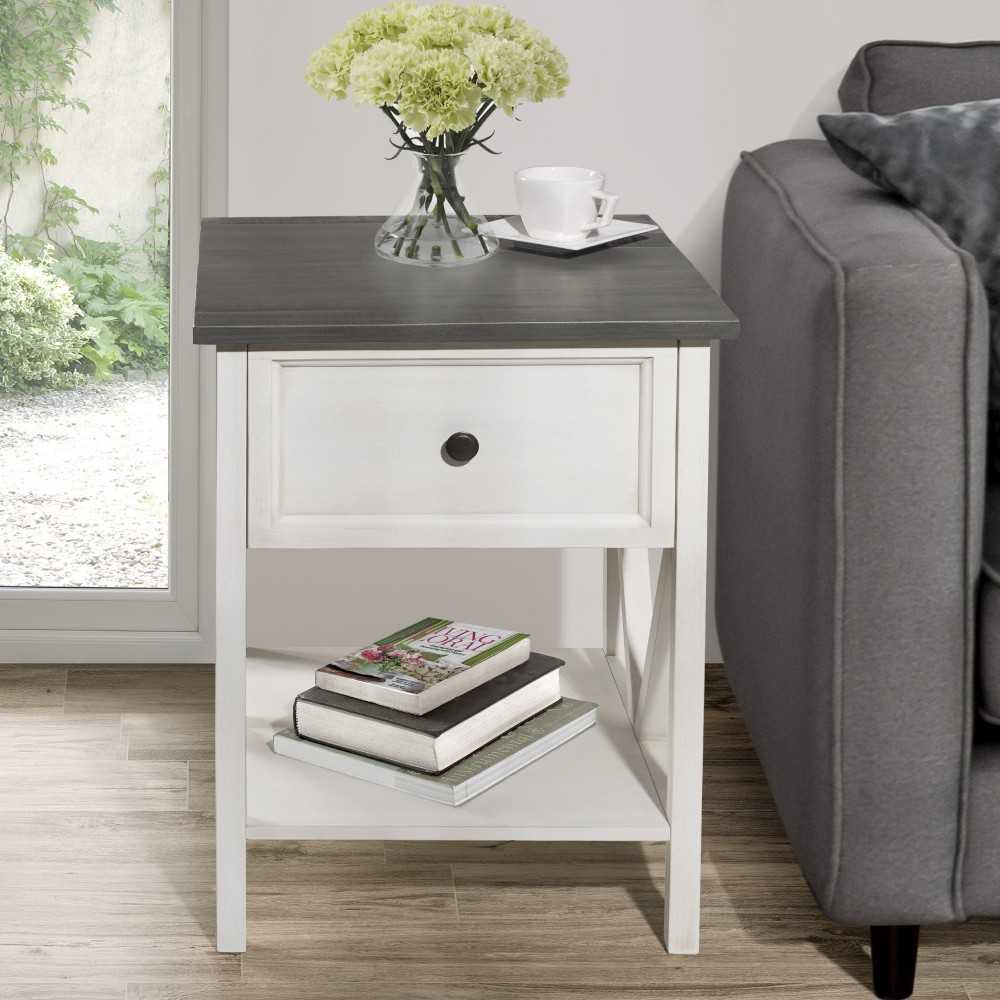 Natalee 19" 1 Drawer Wood Side Table - Gray/White Wash