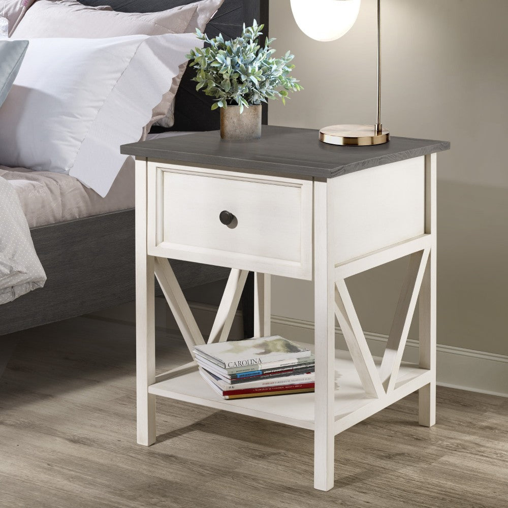 Natalee 19" 1 Drawer Wood Side Table - Gray/White Wash