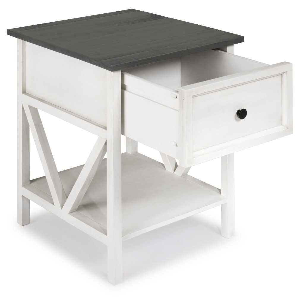 Natalee 19" 1 Drawer Wood Side Table - Gray/White Wash