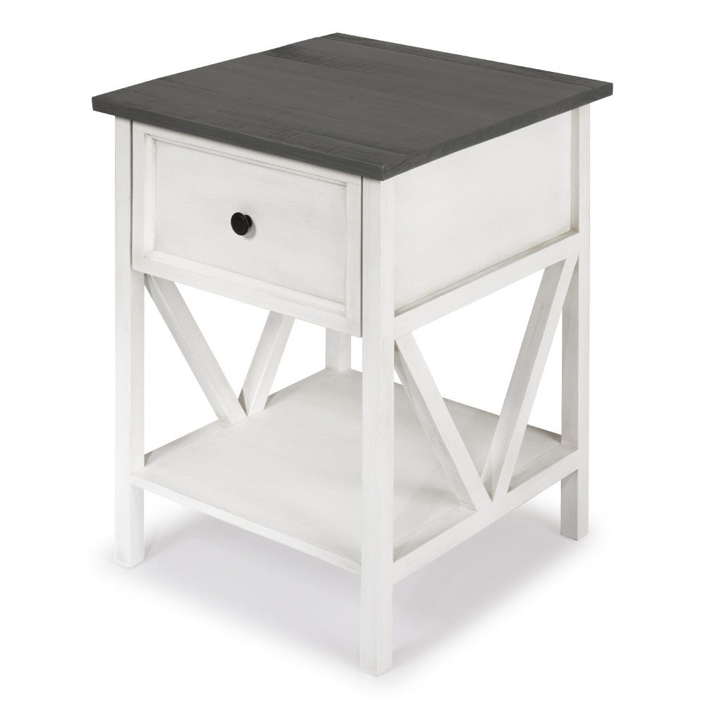 Natalee 19" 1 Drawer Wood Side Table - Gray/White Wash