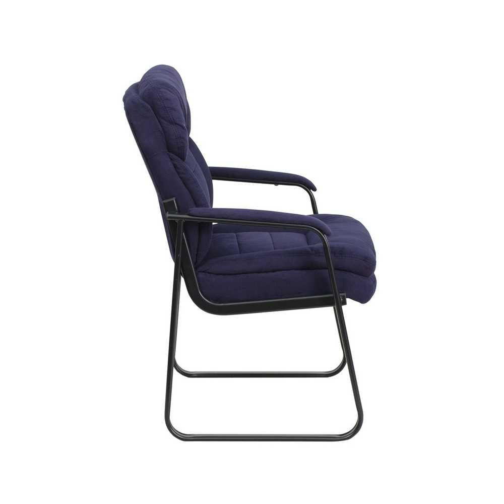 Navy Microfiber Executive Side Reception Chair with Lumbar Support and Sled Base