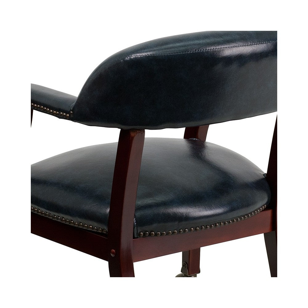 Navy Vinyl Luxurious Conference Chair with Accent Nail Trim and Casters