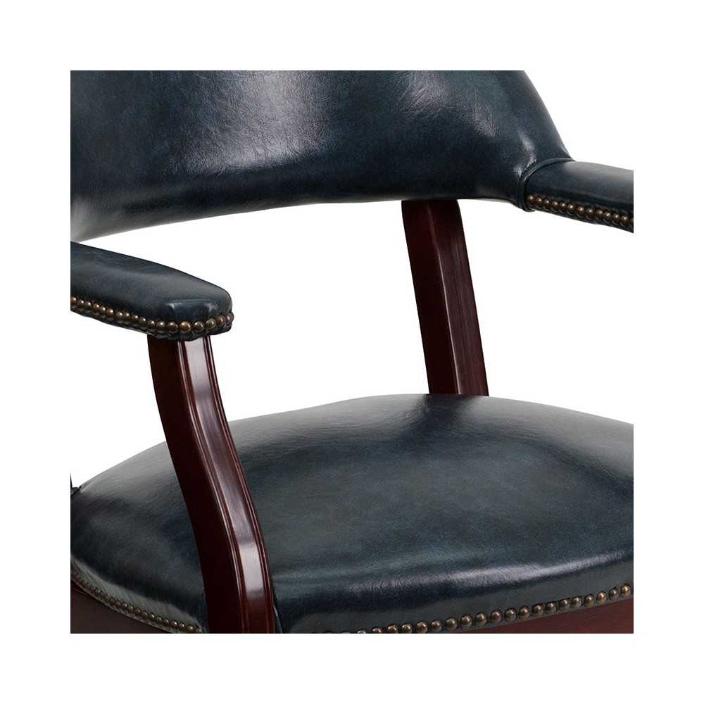 Navy Vinyl Luxurious Conference Chair with Accent Nail Trim and Casters