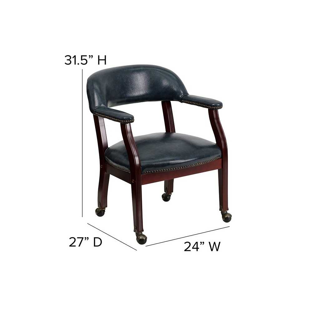 Navy Vinyl Luxurious Conference Chair with Accent Nail Trim and Casters