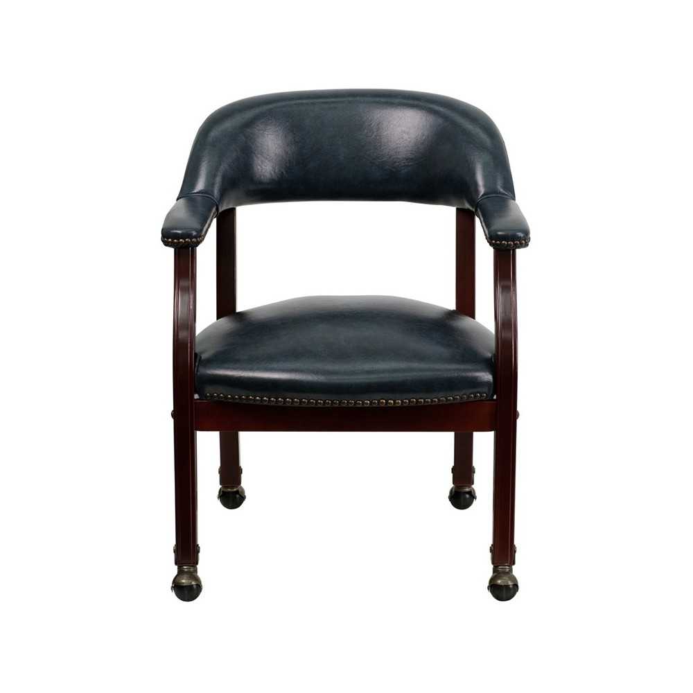 Navy Vinyl Luxurious Conference Chair with Accent Nail Trim and Casters
