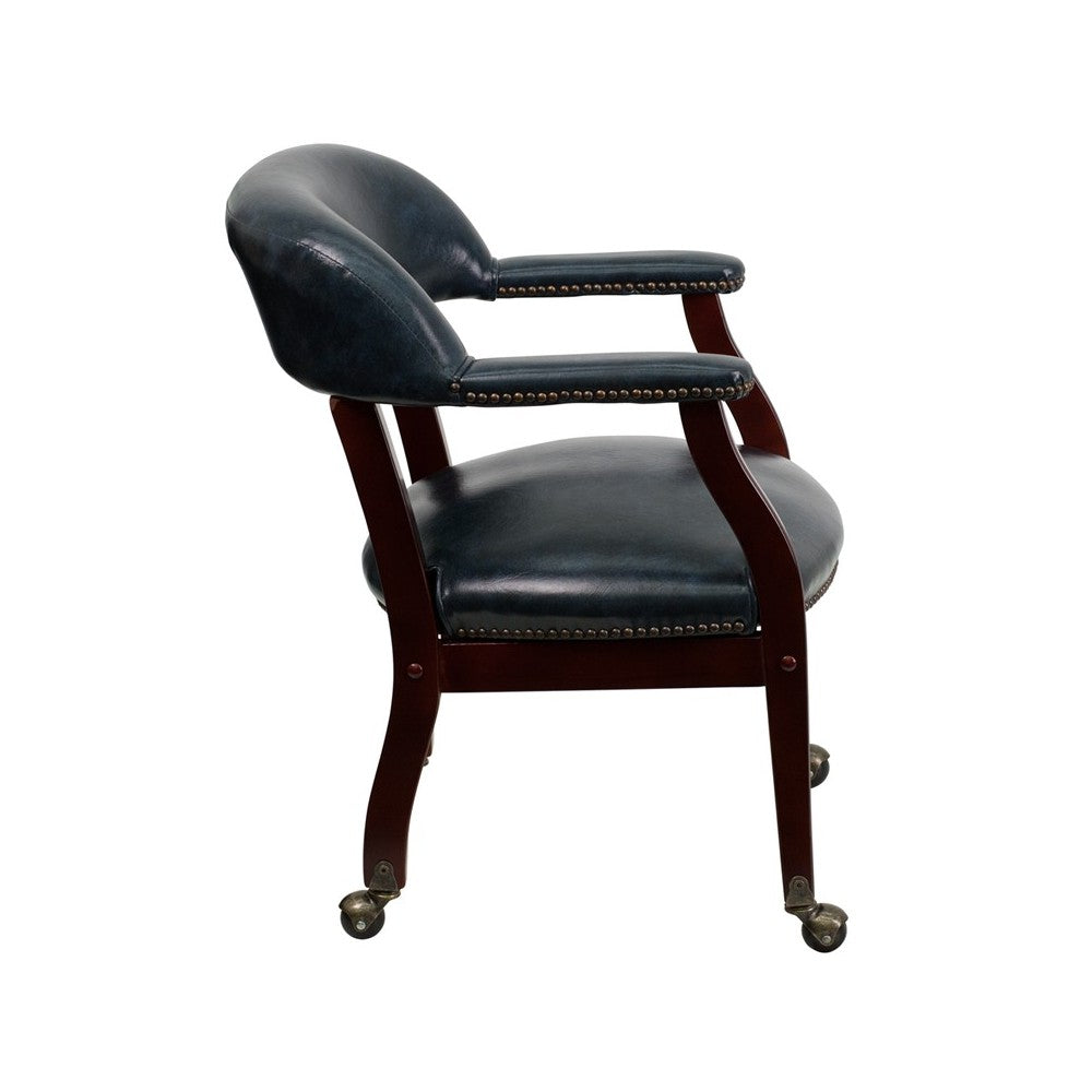 Navy Vinyl Luxurious Conference Chair with Accent Nail Trim and Casters