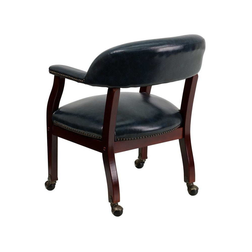 Navy Vinyl Luxurious Conference Chair with Accent Nail Trim and Casters