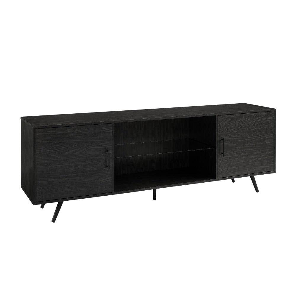 Nora 70" Mid Century Modern Glass Shelf 2 Door TV Stand - Graphite