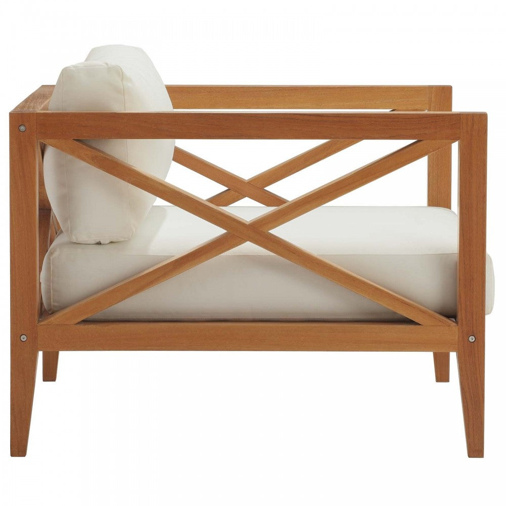 Northlake 3 Piece Outdoor Patio Premium Grade A Teak Wood Set, Natural White, EEI-3630-NAT-WHI-SET