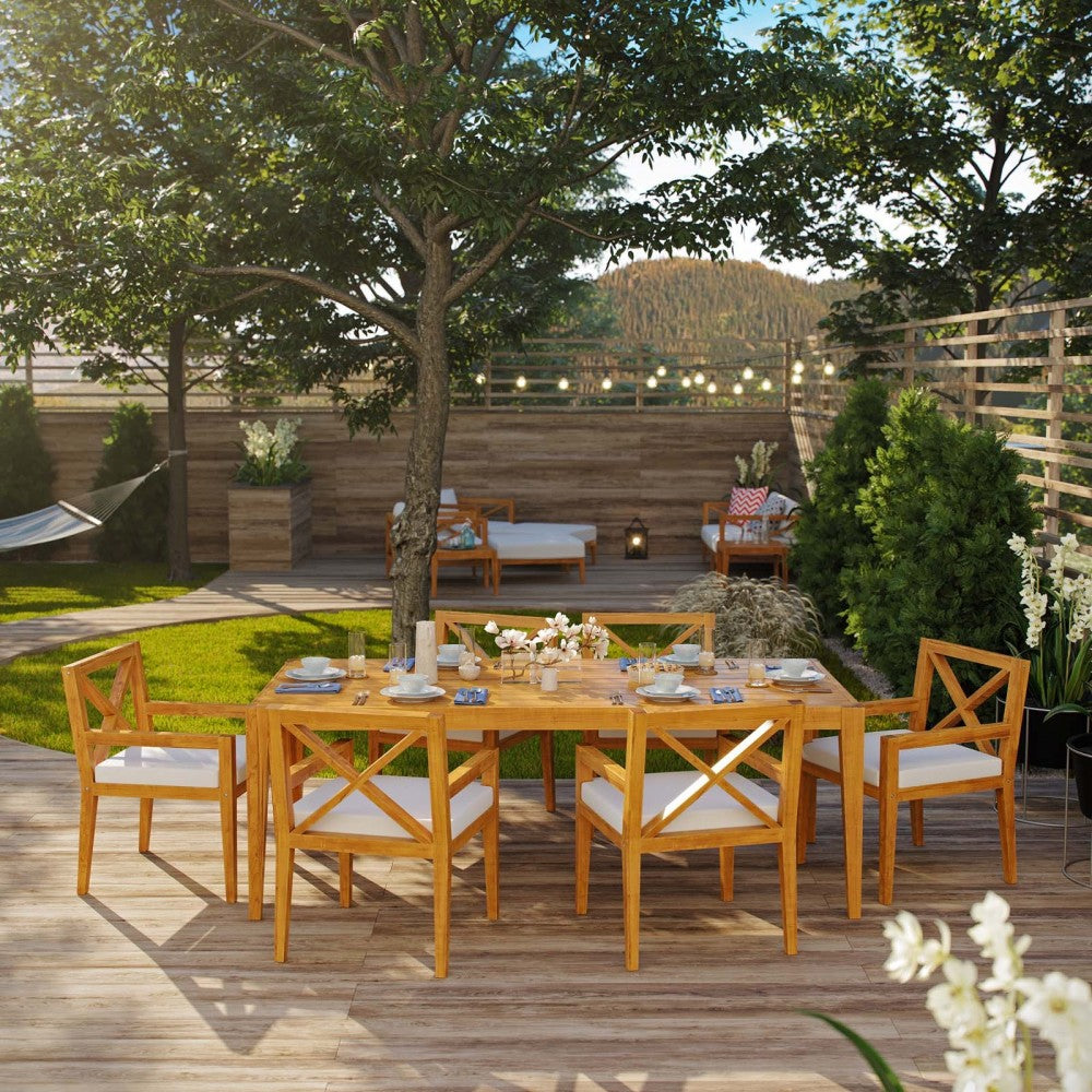 Northlake 7 Piece Outdoor Patio Premium Grade A Teak Wood Set, Natural White, EEI-3631-NAT-WHI-SET
