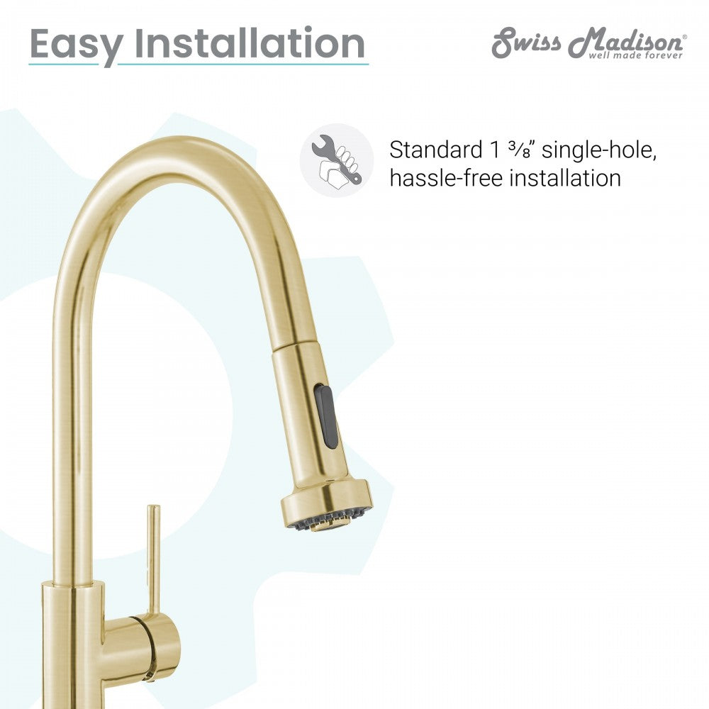 Nouvet Single Handle, Pull-Down Kitchen Faucet in Brushed Gold