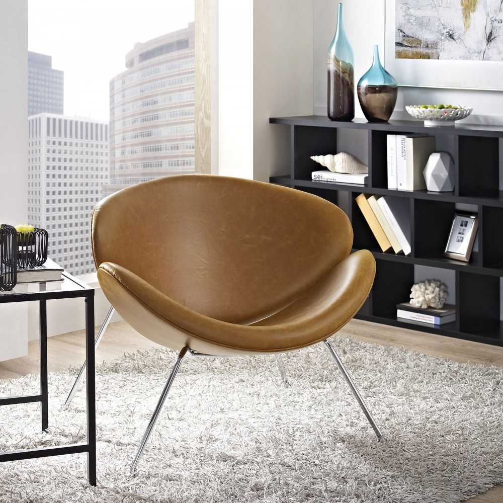 Nutshell Upholstered Vinyl Lounge Chair, Tan
